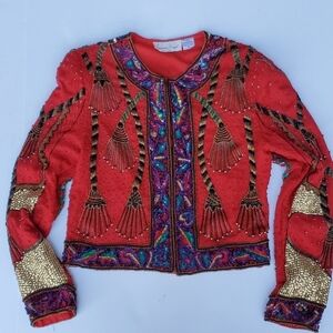 Laurence Kozar Beaded Short Jacket Medium Red